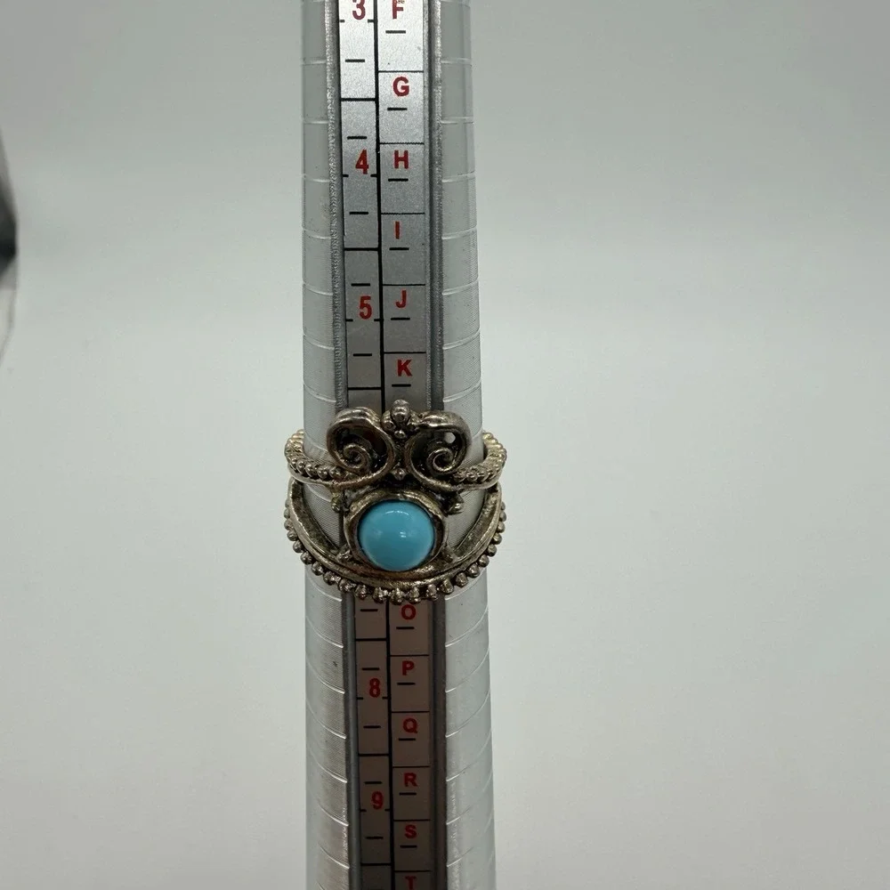 Three Southwestern Native American Turquoise Silver Rings Size 6 Vintage Rings